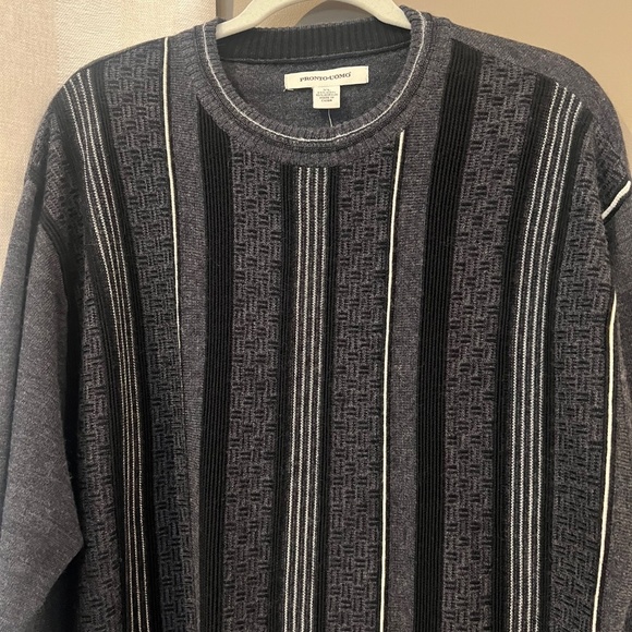 NWT Men's Pronto Uomo Wool Blend Crew Black & Gray Sweater Size XL